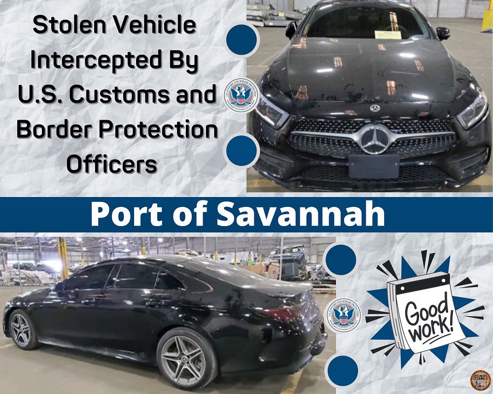 DFOAtlanta's tweet image. CBP Officers at the Port of Savannah seized a stolen vehicle destined to the United Arab Emirates. Excellent work by all involved! #CBP #OFOproud #CustomsandBorderProtection