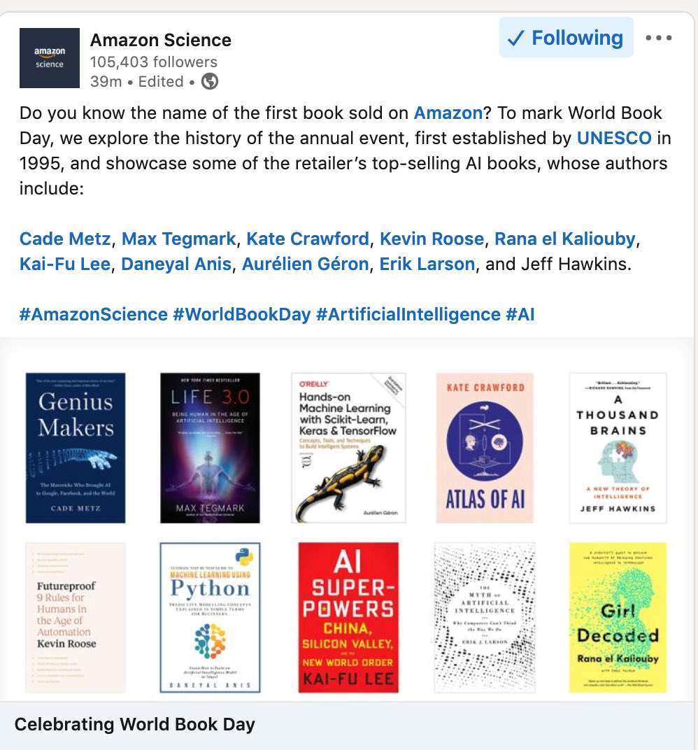 kaliouby's tweet photo. 1/3 Does anyone know the name of the first book ever sold on @amazon? The first 5 people to correctly answer get a signed copy of my book #GirlDecoded🙌📚 https://t.co/Nmwd1SmVtU