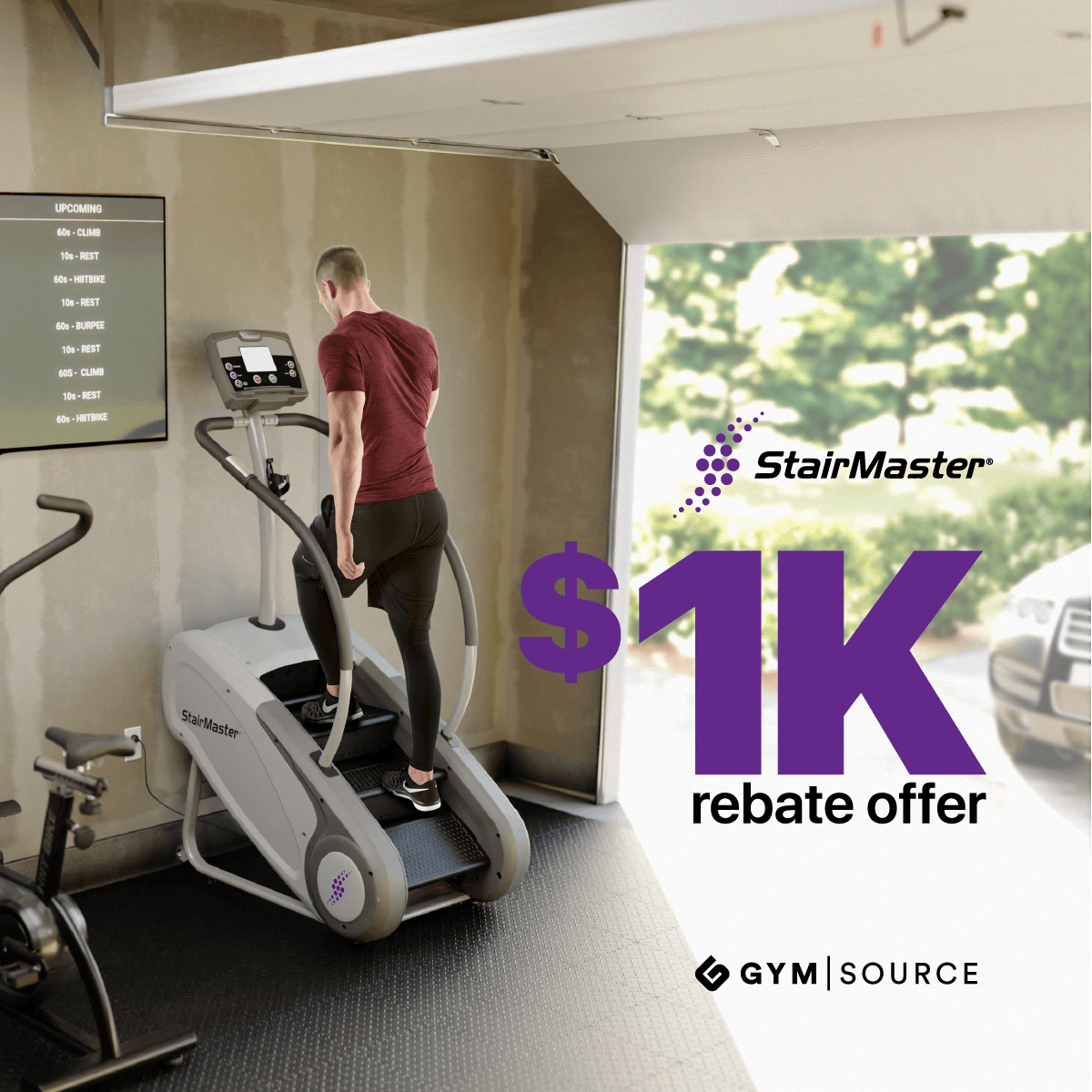 Gym_Source's tweet image. LIMITED TIME OFFER - RETAIL ONLY

Stairmaster SM3 with $1k Rebate. Available for immediate delivery, limited to in-stock availability. $1k rebate PLUS free delivery. Offer ends May 2nd. Must take delivery by May 9th.

#gymsource #homegym #fitnessequipment #workout  #stairmaster