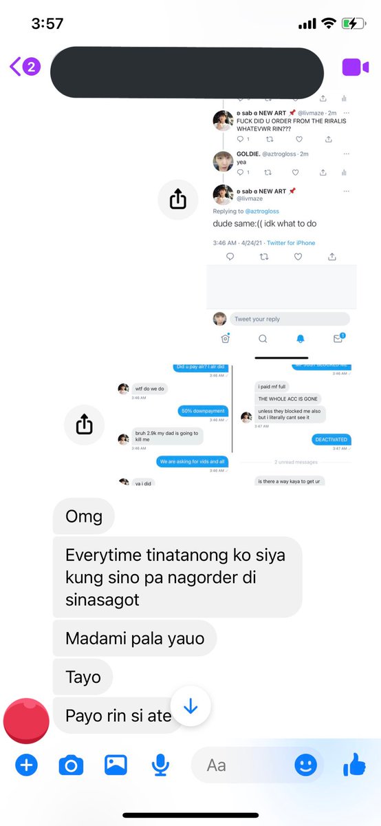 here are a few screenshots from my friend ( @aztrogloss) of the seller blocking her + her other friend ( @kataomoikook) who got scammed too. we can no longer send dms and weve been emailing but no one has replied. i’ll be adding more proof to this thread.
