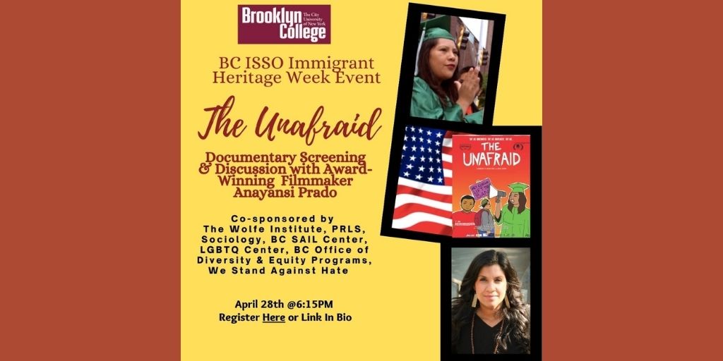 ISSOBC's tweet photo. BC ISSO Immigrant Heritage Week Presents the award winning documentary "The Unafraid" by director/producer &amp; educator Anayansi Prado. Please join us for a screening and conversation with Mrs. Prado on 04/28 @ 6:15PM. 
To Register - link in bio

#BCImmigrantstudents #TheUnafraid https://t.co/D5SrAFK1Q3