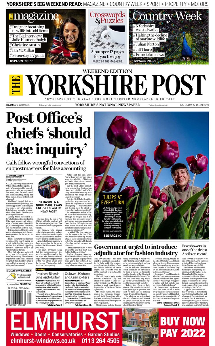 YORKSHIRE POST: Post Office’s chiefs ‘should face inquiry’ #TomorrowsPapersToday