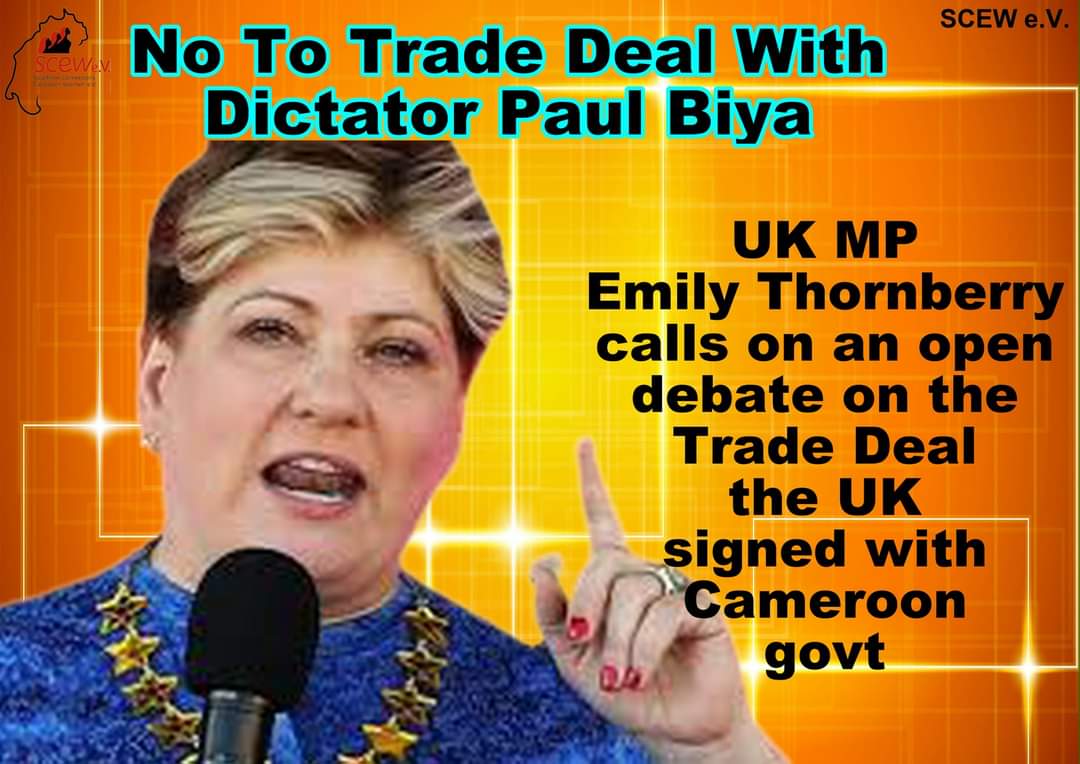 ScewTaks's tweet image. Thank you @EmilyThornberry.
Your voice is making a tremendous difference to the Southern Cameroons independence struggle. 8 million Anglophones thank you for your support to end the current Genocide.
#NoToImpunity
@BorisJohnson @KremlinRussia_E @Pontifex @commonwealthsec @hrw