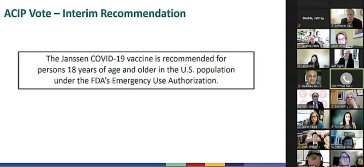 The motion:The Janssen Covid-19 vaccine is recommended for persons 18 years of age and older in the US population under the FDA’S Emergency Use Authorization.