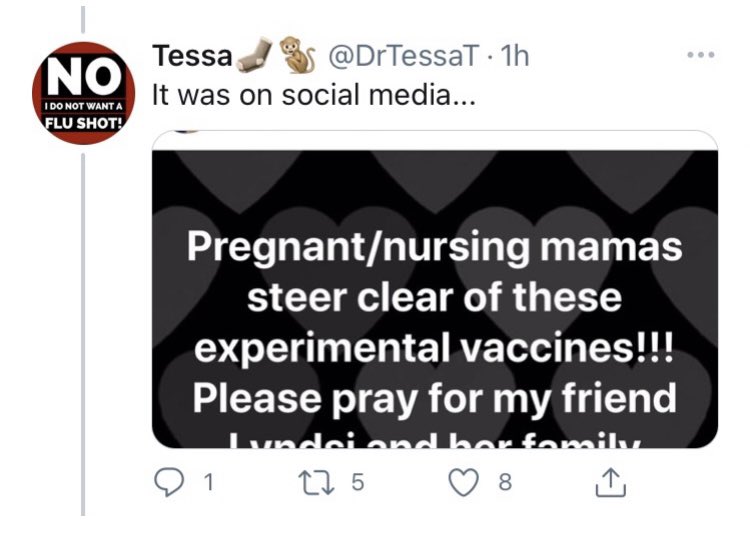 A follower replied that the case had been reported on Facebook by a friend of the family.In this version, the friend is posting on 17th March - the baby died on the 16th, and the mother was vaccinated on the 10th3/5