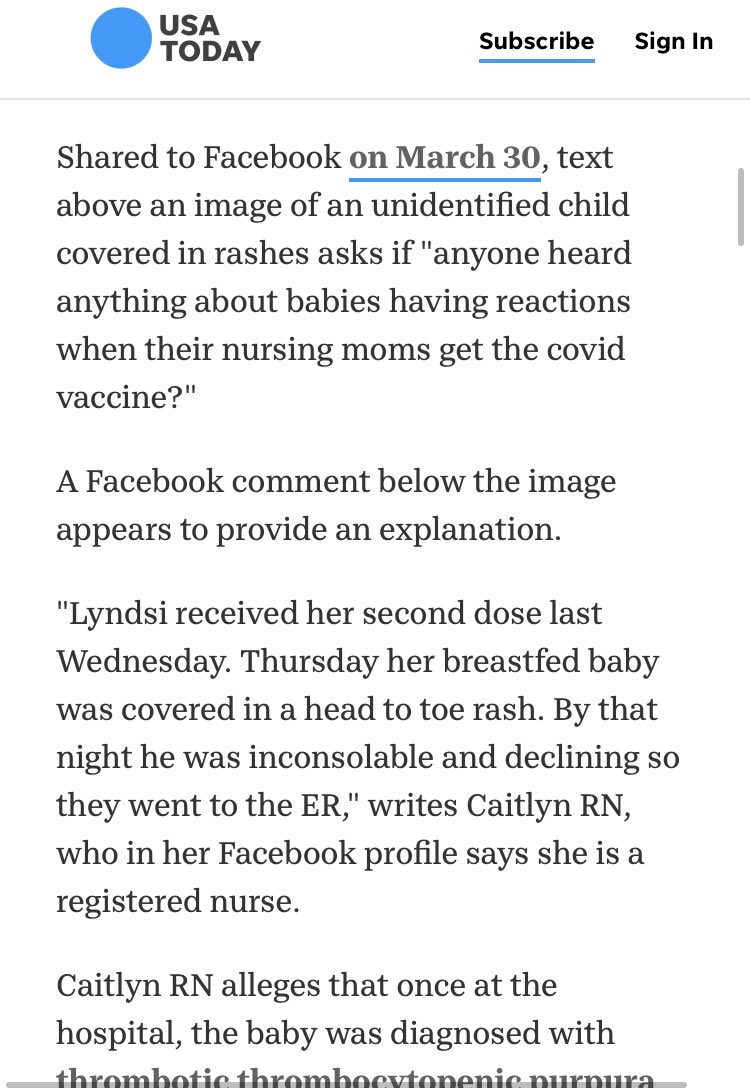 Turns out had been an FB post that had gone viral, to the extent that USA Today looked into itWritten by Caitlyn RN, the post used a photo of another child, which it looks like she was called out onOne of the things that USA Today picked up was there was no VAERS report4/5