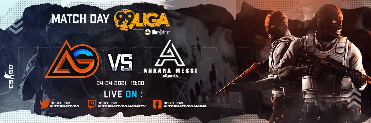 [@99DAMAGEde] 5.Matchday
🆚 @AnkaraMessiCSGO 
📅24.04.2021
⏰19:00

👤
@ARKYncs
@ShaZ_1337
@yumaCSGO
@yoshireax
@jozeeecsgo

🔴twitch.tv/alternativegam…
🎞️tv.alternative-gaming.de
🎦@VAYVAY_Gaming /  @franzcs1 

OUR SPONSORS MAKING ESPORT GREAT AGAIN.
@1337Frankfurt | @JersyDesign