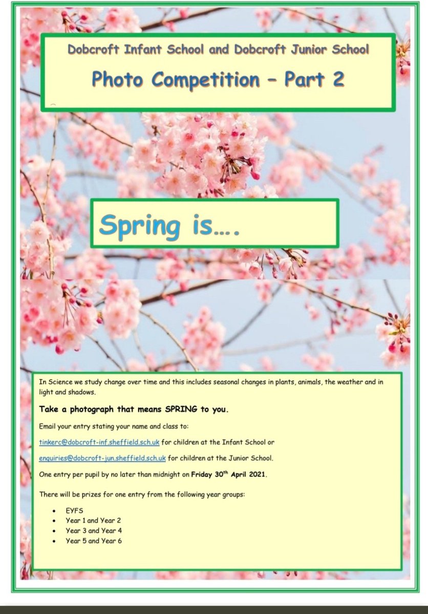It's the last week to get your entry in for the SPRING IS photograph competition. I am loving looking at all the photos. Keep them coming <a href="/DobcroftInf/">Dobcroft Infants</a>