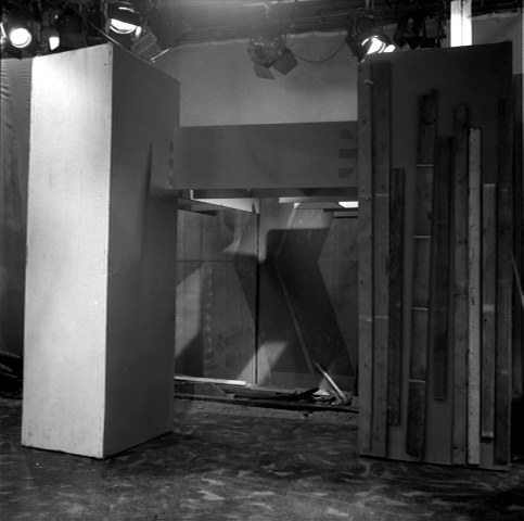 2/ Sharp's first production was The Macra Terror in 1967 for director John Davies. This is the set for the quarry outside the Colony (the TARDIS was situated up on a rostrum) plus the exteriors of the Colony itself with its angled walls.