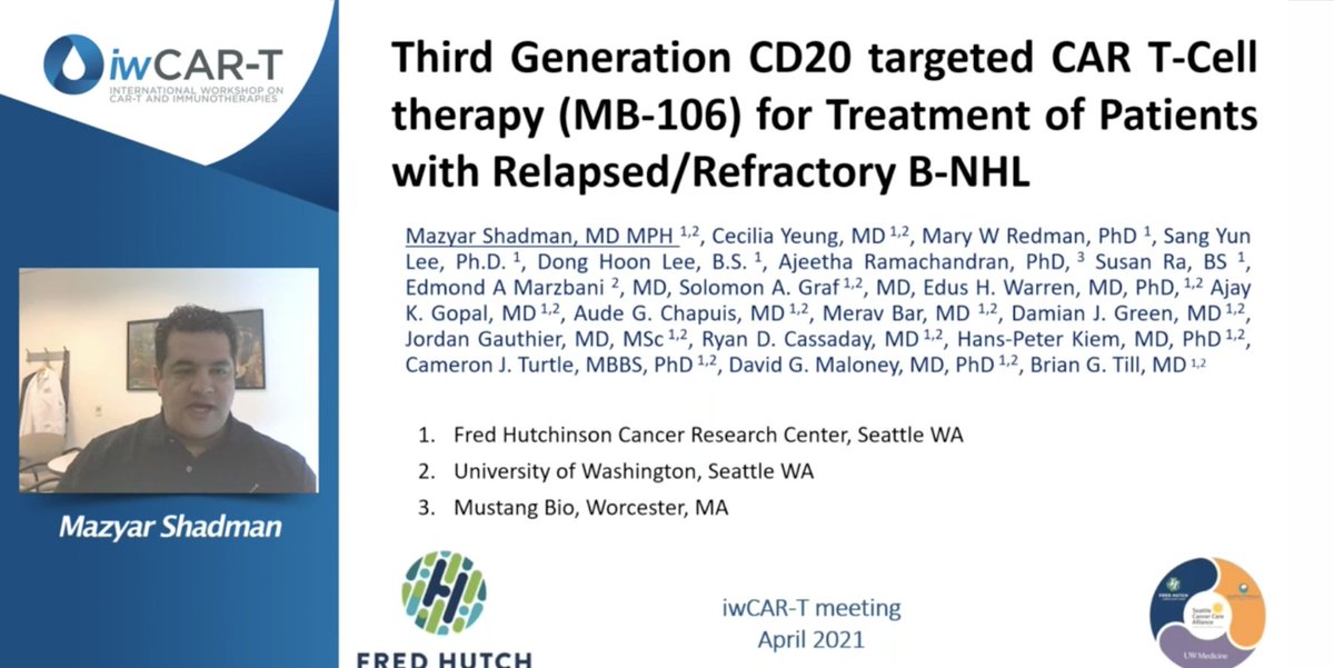 VJHemOnc's tweet photo. Third gen CD20-targeted CAR-T for R/R B-NHL from @mshadman (@fredhutch) at #iwCART21
@VJHemOnc #CARTcell #Immunotherapy #tcellrx #HemOnc #Lymsm #MCL #Lymphoma #NonHodgkinLymphoma https://t.co/0GKC5VEQur