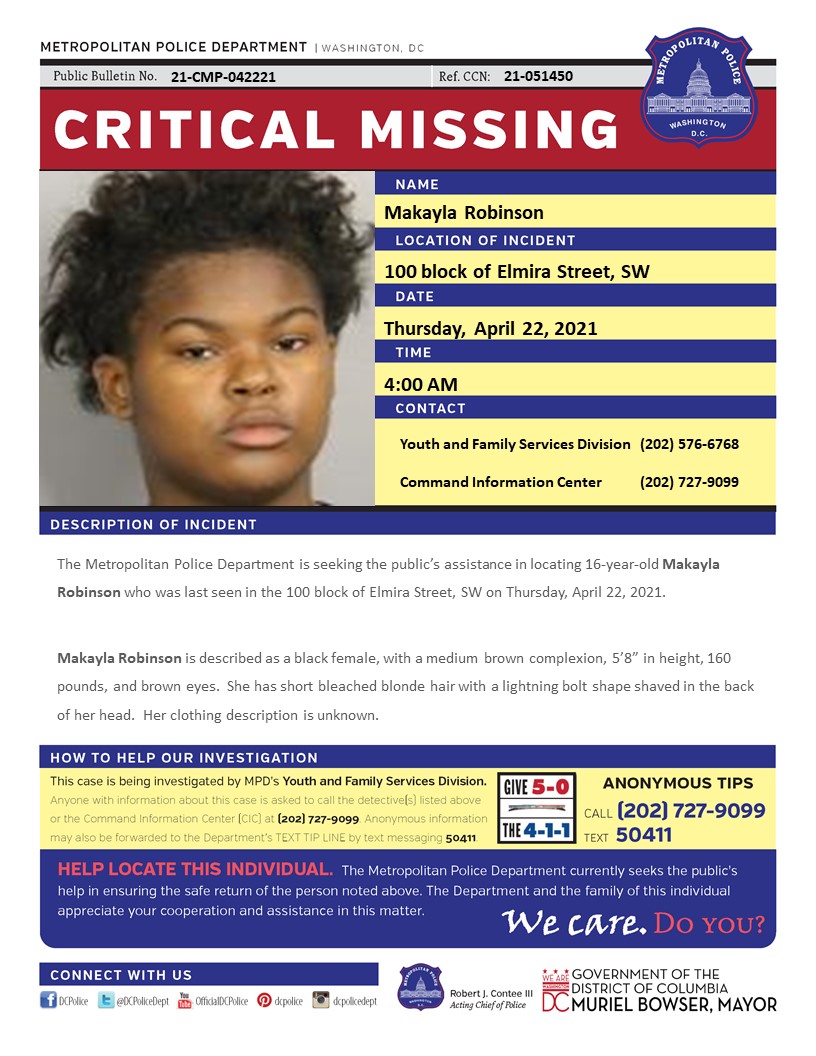 DC Police Department on Twitter "Critical MissingPerson 16 year old