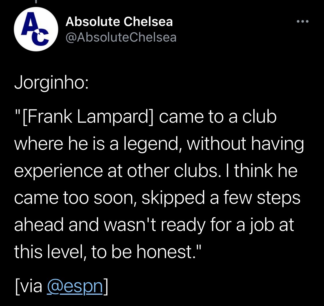 In 2011/12, Chelsea’s vice captain (Lampard) spoke out about the young manager who Chelsea sacked and referred to his inexperience In 2020/21, Chelsea’s vice captain (Jorginho) spoke out about the young manager who Chelsea sacked and referred to his inexperience