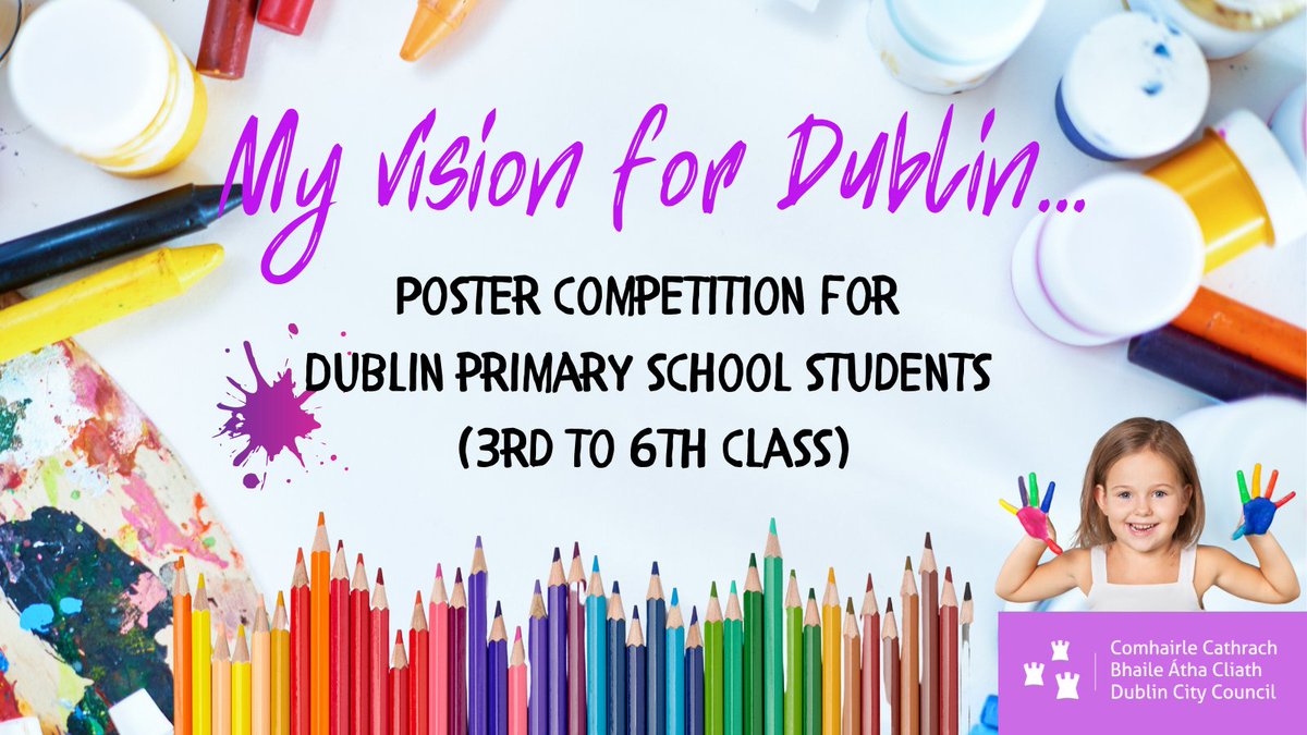 DubCityCouncil's tweet photo. Does your child love creating art? Our City Development Plan poster competition is still open! Show us their vision for the city - where they go to school, live & play. To take part go to: https://t.co/OjPKVebwok
#DublinDevPlan https://t.co/klWG5853hU