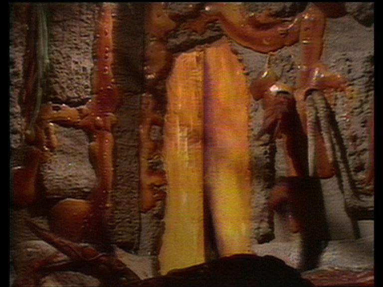 10/ For the interior of Axos, Sharp worked closely with special effects to produce a very living organism. The practical parts of the sets were backed by CSO screens where throbbing model effects could be inlaid.