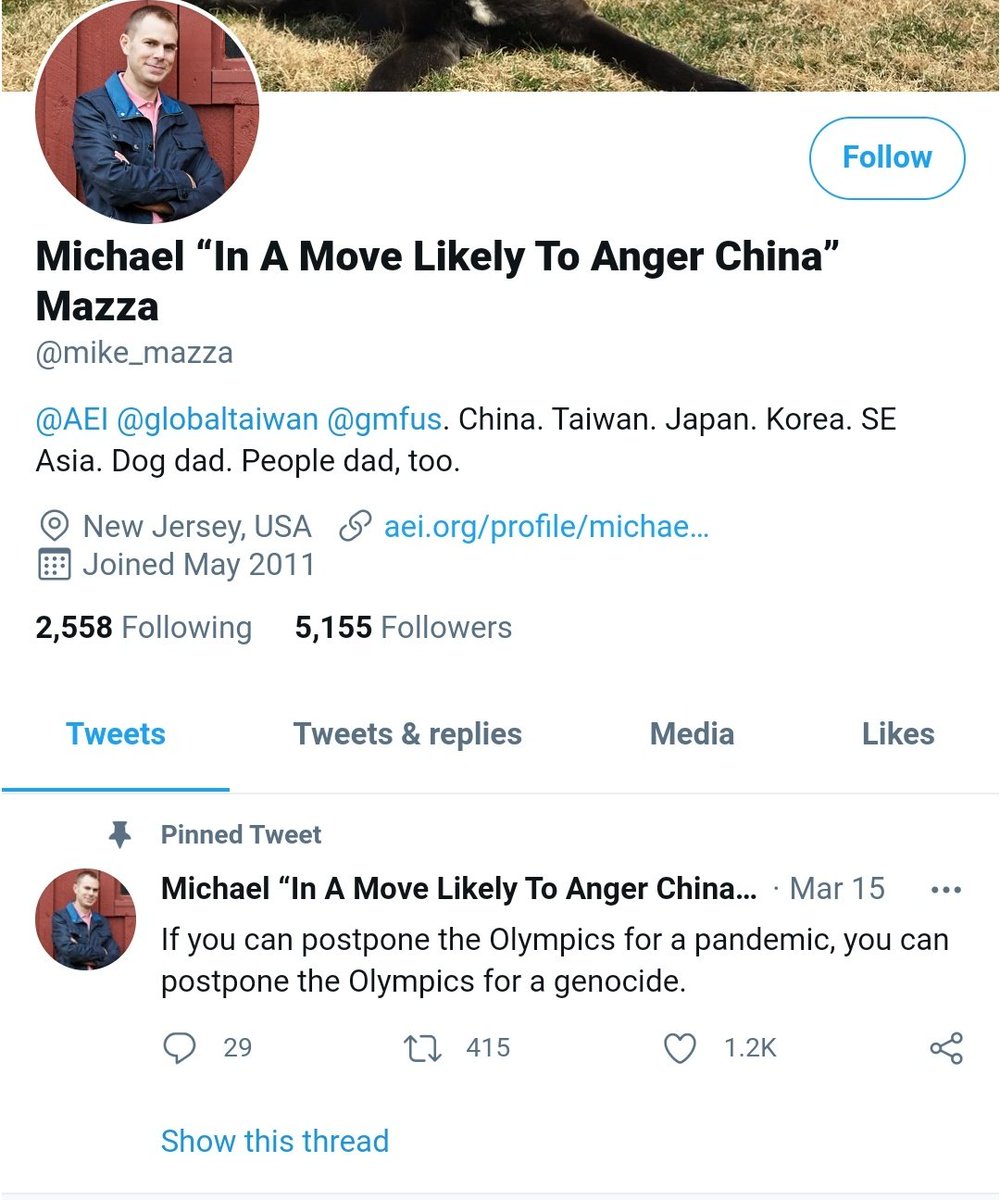 …such as  @mike_mazza himself! His pinned tweet calls for a boycott because of "genocide", and he's written even a report for the  @AEI, a neoconservative think tank. Maybe he just feels jealous for not getting his deserved place in the spotlight?