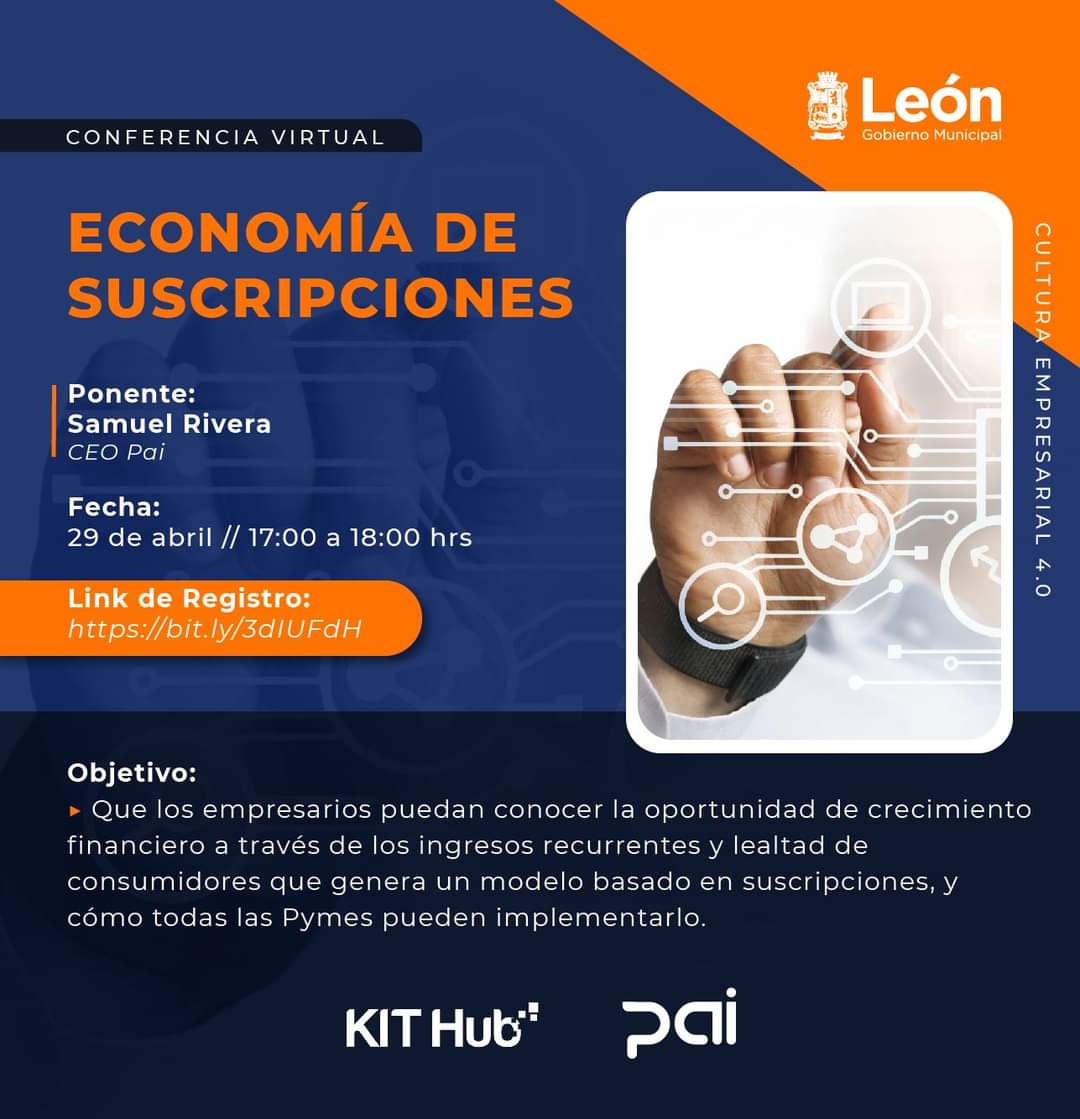 hub_kit's tweet image. 🔜 Economía de Suscripciones 

Si deseas conocer más sobre el tema, regístrate a la conferencia online 

📆 Jueves 29 de abril
⏰ 5:00 PM

Aparta tu lugar en:
forms.gle/uP2HWRMT39CYv7…

#empresas #leon #economia #transformacion #digital