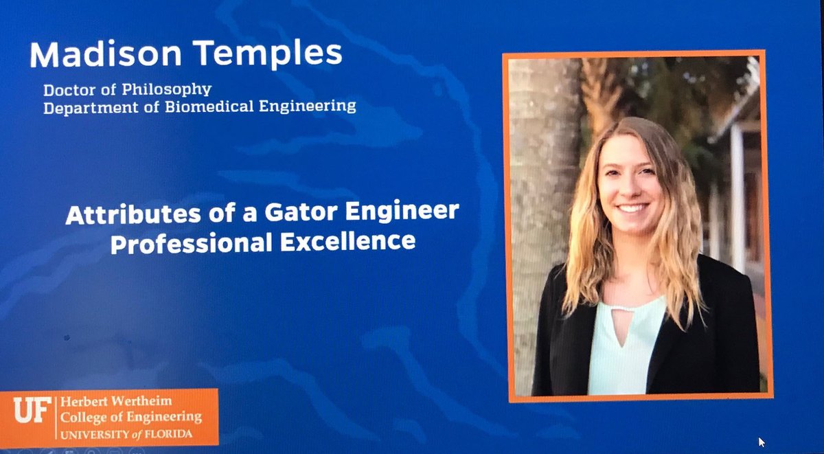 Madison Temples, Ph.D. candidate, received the Herbert Wertheim College of Engineering Attributes of a Gator Engineer Award for Professional Excellence! <a href="/BlankaSharma/">Blanka Sharma</a> bme.ufl.edu/two-bme-studen…