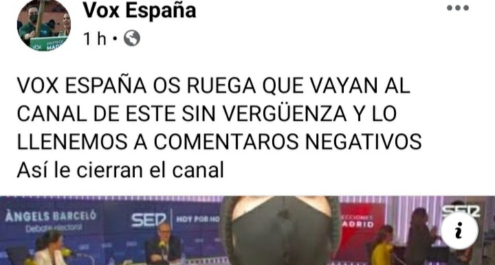 NOTICIASESPAA6's tweet image. Comparto con ustedes una publicación de la PÁGINA OFICIAL DE VOX ESPAÑA:

Mirad de lo que nos ACUSA ESTE MORO.

PORFAVOR VAMOS A HUNDIR A ESTE MORO.
HAGAMOS QUE SU CANAL SEA UN FRACASO DANDO UN DISLIKE Y COMENTANDO NEGATIVAMENTE

#PÁSALO 

youtu.be/GE3Arqda7-c