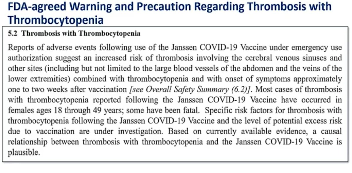 8. This is the warning label language that J&J has agreed to with FDA. Unless ACIP votes against lifting the pause, this means this vaccine will be coming back into use.