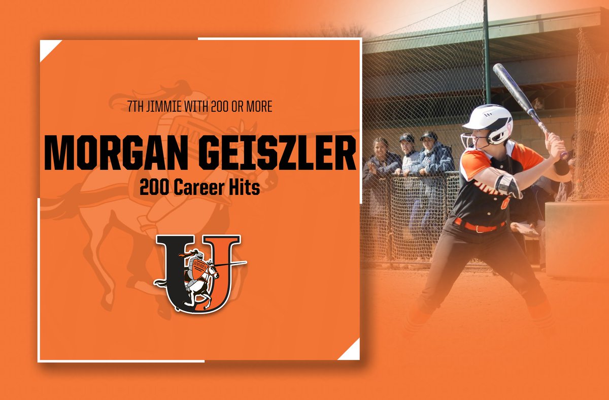 Congratulations to <a href="/MorganGeiszler/">Morgan Geiszler</a> on her 200th career hit! She is the 7th <a href="/UJSoftball/">UJ Softball</a> player to reach the 200-hit plateau! #GoJimmies #JimmiePride