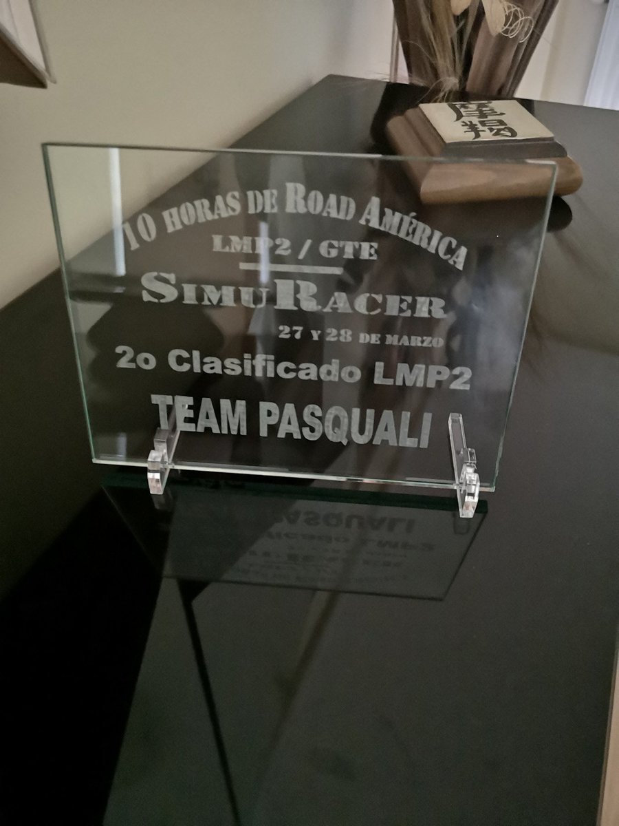 Hoy nos llegó el trofeo como 2º clasificados 🥈 de las 10H de Road America de <a href="/SimuRacer/">SimuRacer</a>.

-Lmp2-
  <a href="/Prego_33/">Prego#33</a>
<a href="/NOLIMITS_CrMax/">CrMax</a>
<a href="/barredoponfe/">Diego Barredo</a>

-GTE-
 <a href="/Daviceman99/">David MS</a>
<a href="/ConsuegraDaniel/">ROSSI A SECAS</a>
 <a href="/Franki02447752/">Franki Marco</a>
Erwin Schneider

Y un especial gracias al gran NOTA como ingeniero de ambos coches.