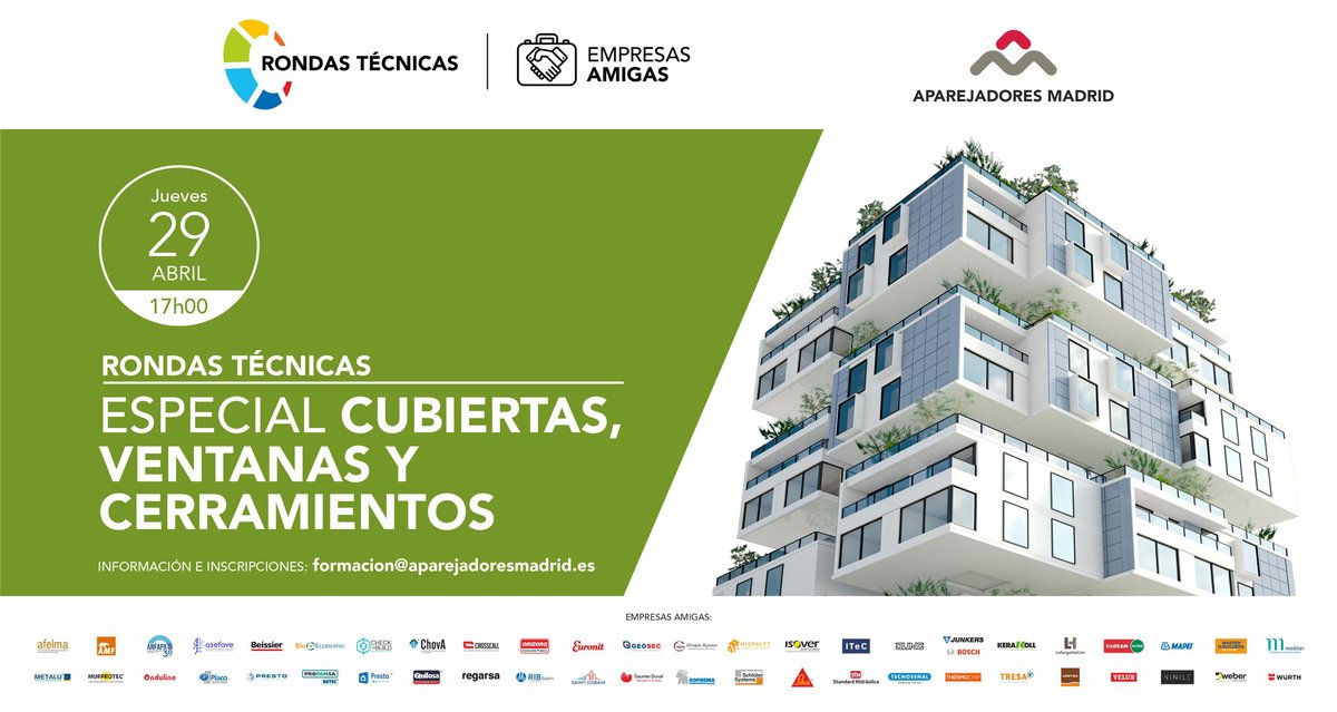 🚨Nueva Jornada de #RondasTécnicas.

📋Temática: Cubiertas, Ventanas y Cerramientos

▶️Amenas #conferencias online de 20m con contenido técnico cuyo fin es presentar soluciones y novedades del sector. 

Más información 👉 ow.ly/fuAm50DX736