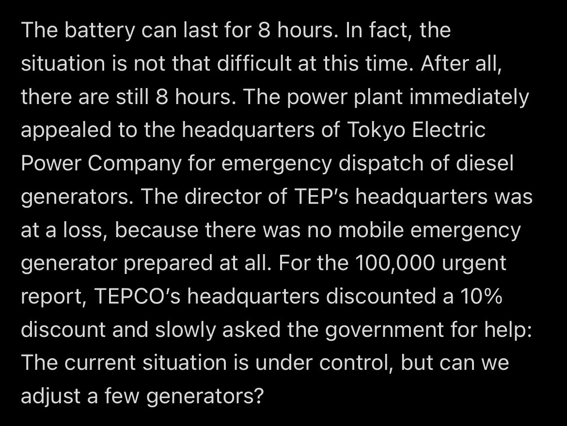 This part most already know.TL;DR: Fukushima’s back up generators were located below ground which is a design flaw. When the tsunami hit, the plant’s power protection measures failed. TEPCO had no contingency plan in place & hid true extent of danger fm gov & public. 3/