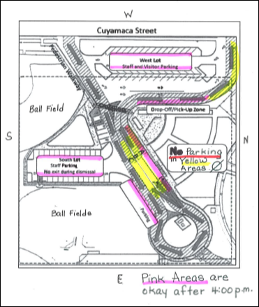 santeebaseball's tweet photo. We understand that parking is limited at SNLL, however we need to be mindful of the school adjacent to the fields.  Please DO NOT park in the middle of the turnaround area between the baseball field and the school (see attached map, areas B &amp;C), these areas must be left open! https://t.co/eYtR9QVzP3