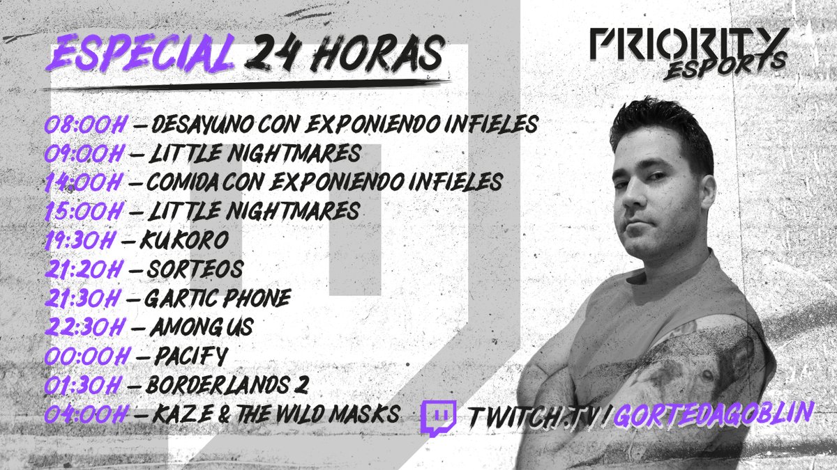 🚨 ESPECIAL 24H

El Sr. <a href="/da_gorte/">GorteDaGoblin</a> mañana 24 celebra un especial 24h🔥

LittleNightmares como eje del especial, Gartic Phone y Among Us para darnos unas risas; Pacify.. miedo? Y otras sorpresas👏🏽

¡Pero sobre todo risas y buen rollo!

Darle vuestro apoyo Twitch.tv/gortedagoblin❤️