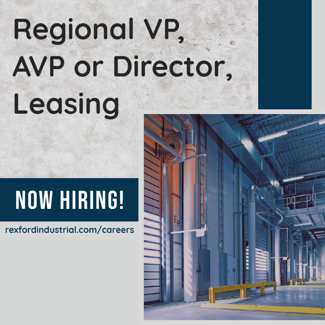 Rexford has an exciting opportunity to join an innovative fast-growing, dynamic REIT within the Leasing Department as a Regional VP, AVP or Director, Leasing dependent on experience, to join our Leasing team in the corporate office.

bit.ly/3tjHJjy

#rexfordindustrial