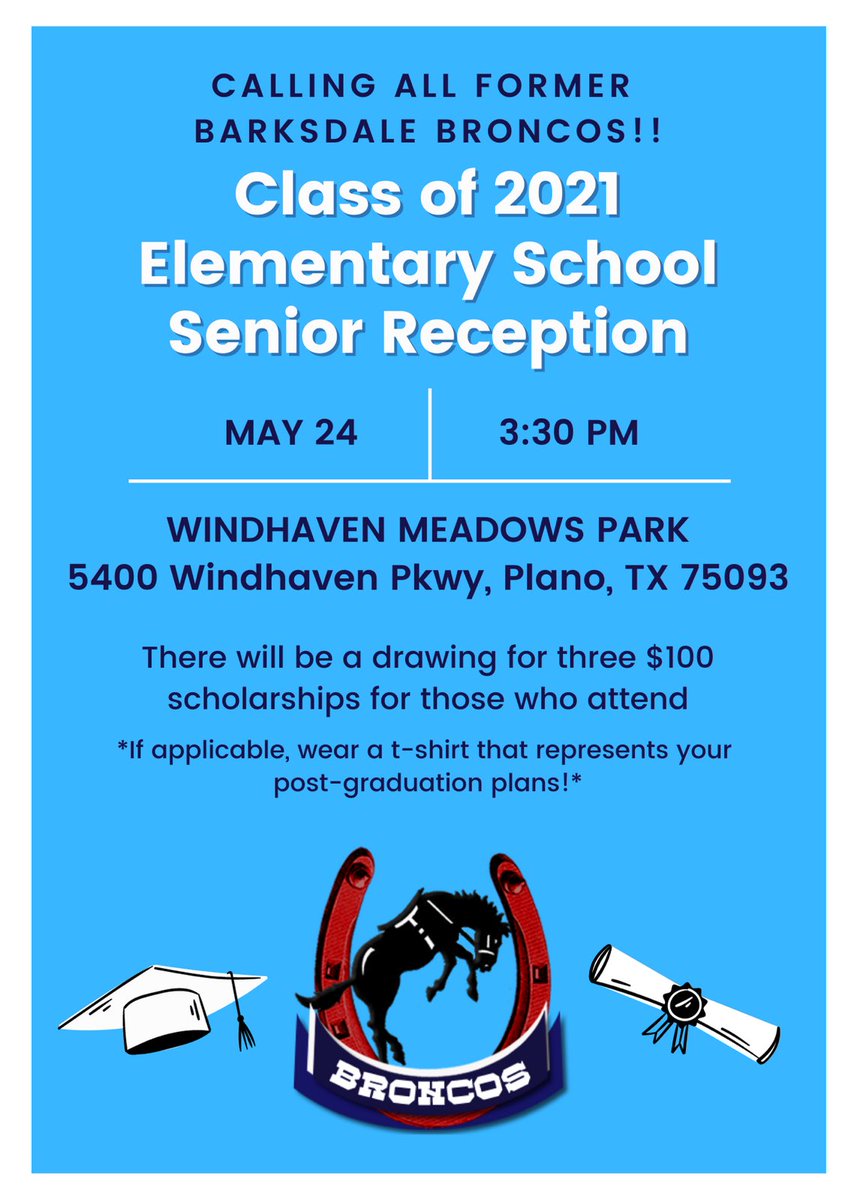 ❗️Calling all former Barksdale Broncos! ❗️The Class of 2021 Senior Reception is on May 24th! We are so excited to celebrate our seniors this year. Please help spread the word about this event! 🎓