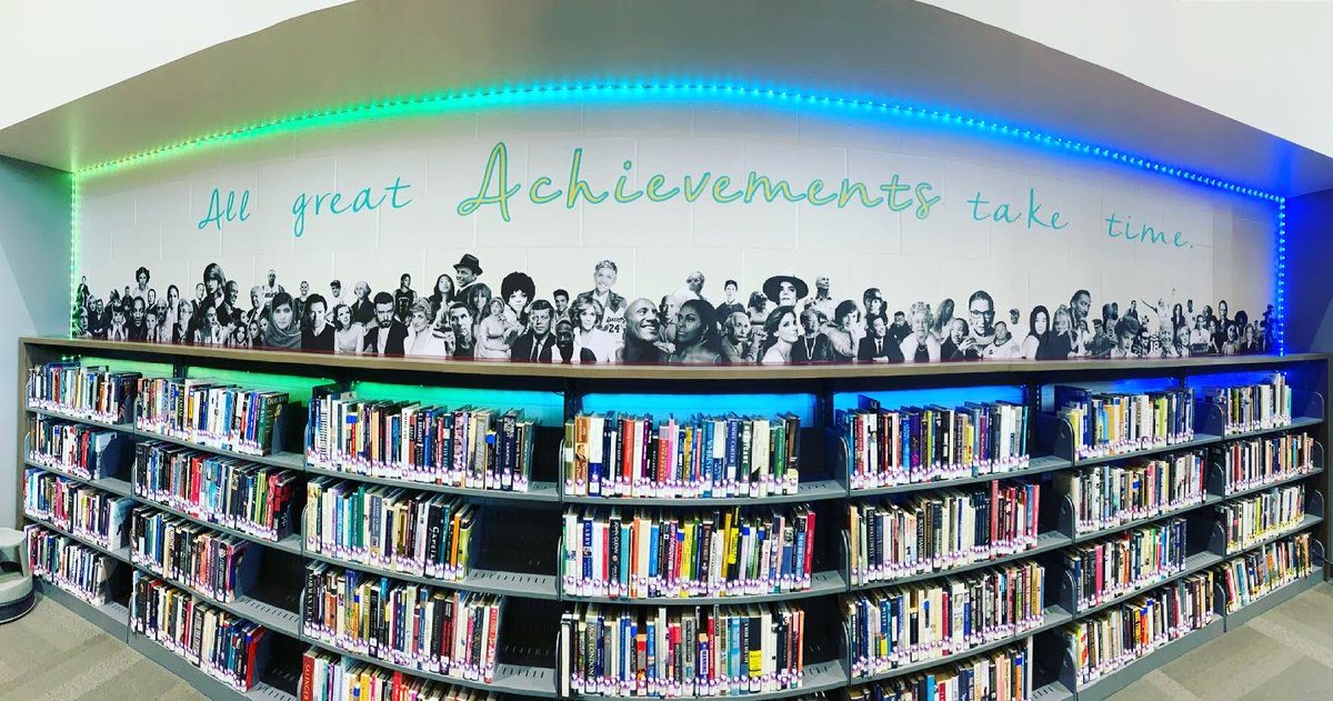 CGHSMediaCenter's tweet photo. Our AMAZING Biography wall is complete 🎉 This 22ft wall went from drab to fab and we couldn’t be happier! She’s now complete with lighting, backdrop including 200 images and new biography stickers for the books. Stop by and check it out! #cgi3 #e3cg #cghsmediacenter https://t.co/5aKrgljuSA