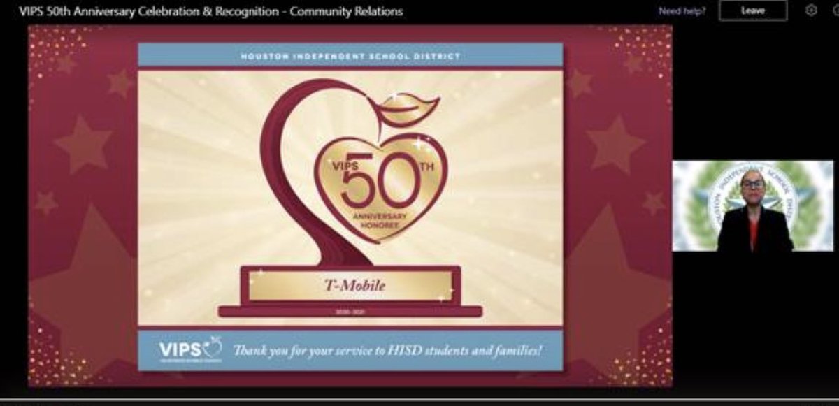 Thank you <a href="/HoustonISD/">Houston ISD</a> for recognizing T-Mobile during the amazing virtual celebration today. We are so grateful for the partnership and the opportunities to support and volunteer! <a href="/barrettwiley/">Barrett Wiley</a> <a href="/christy_kelso/">Christy Kelso</a> <a href="/IreneKieweg/">Irene Yuan Kieweg</a>