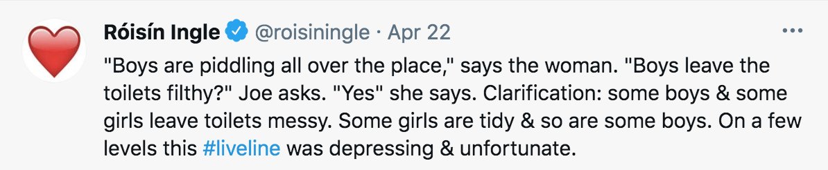 Good ol' Colm O'Gorman got the runner up prize, but the award for sheer disingenuousness had to go to Roisin Bungle herself, who tried to skip off in a totally irrelevant direction, then chose to disregard and block anyone who tried to draw her attention to, erm, the Point.