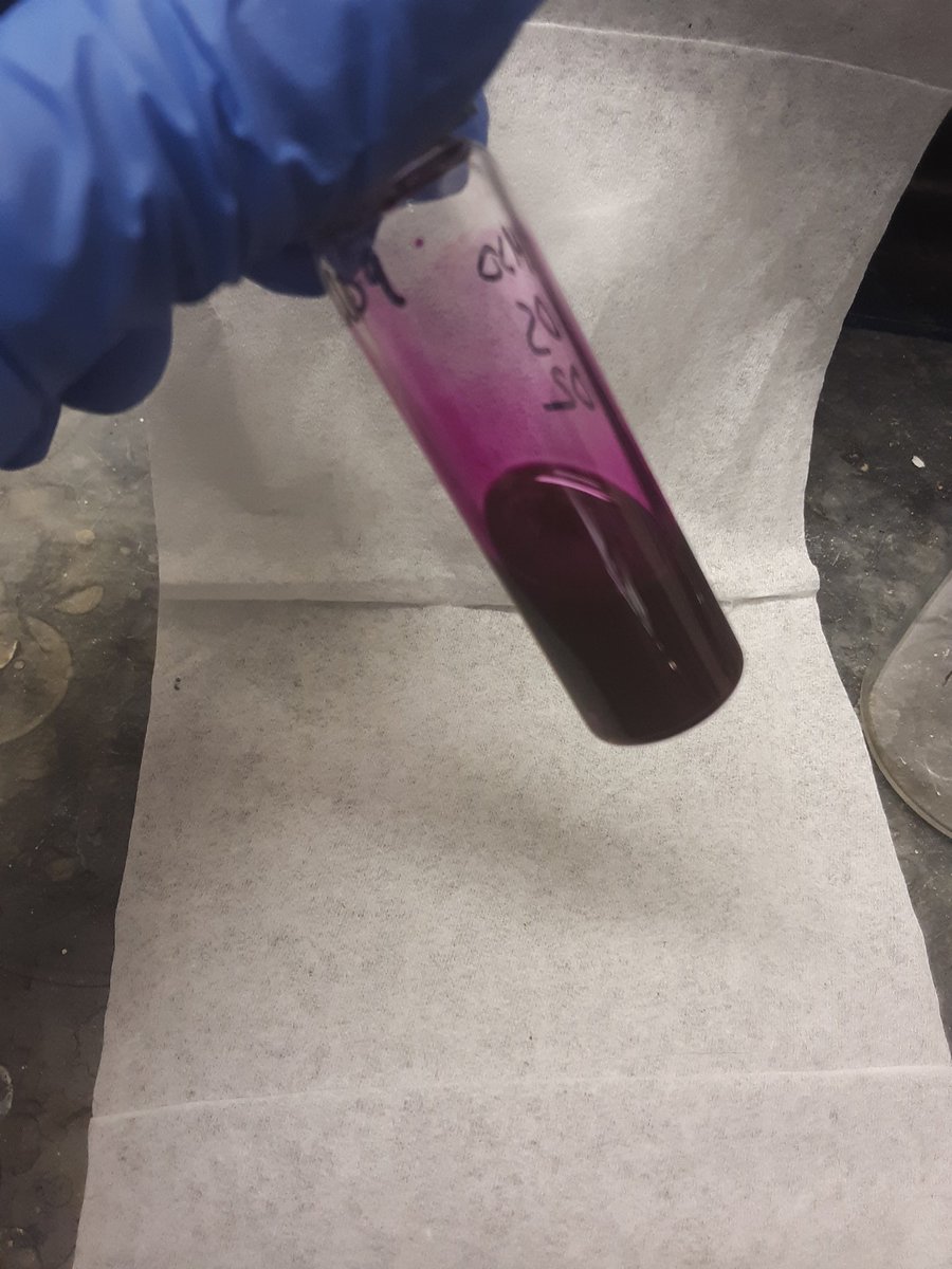 mj_orr's tweet photo. Accidentally made something VERY purple. Nice change of pace from the usual off-white solids. #realtimechem https://t.co/s14Q2QBvuo