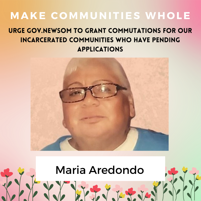 c_c_w_p's tweet photo. Incarcerated for 17 yrs, Maria Aredondo is a light to many women at CIW. She's undergoing chemotherapy for stage 2 breast cancer. @GavinNewsom, she needs proper health care &amp; should be at home w/ her family. Grant Maria #ClemencyNow in #MakingCommunitiesWhole! #FreeMaria https://t.co/59KsfPs2Ss