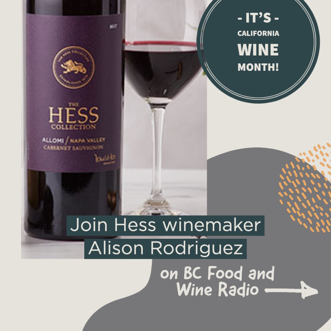 iCellars's tweet image. Join @HessCollection winemaker, Alison Rodriguez on @BCFWRadio with hosts Anthony Gismondi @TheSpitter  &amp;amp; Kasey Wilson this weekend🍷 
#NapaWine  #SustainableWine #CaliforniaWineMonth #BritishColumbia