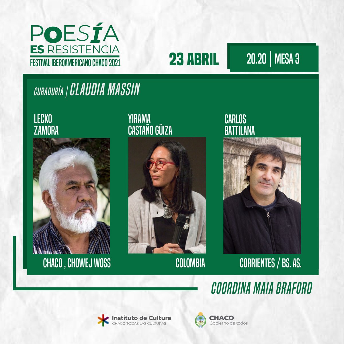 FdLD_Chaco's tweet photo. ✊🏼Continúa el Festival Iberoamericano de Poesía Chaco 2021

📅Agendá estos horarios!

👉🏽Podés ver las transmisiones en vivo a través de las páginas 

👇🏽
https://t.co/6Hlof9MoMP, en nuestro canal de Youtube y Facebook

#lalecturaestuderecho 
#poesia 
#festivaldepoesia https://t.co/FUvZNUgvTr