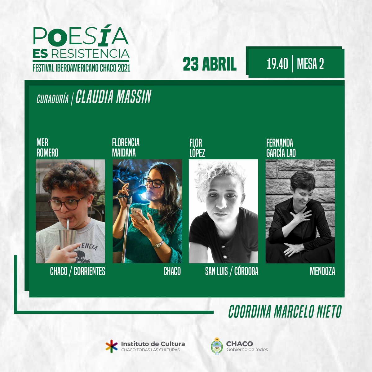 FdLD_Chaco's tweet photo. ✊🏼Continúa el Festival Iberoamericano de Poesía Chaco 2021

📅Agendá estos horarios!

👉🏽Podés ver las transmisiones en vivo a través de las páginas 

👇🏽
https://t.co/6Hlof9MoMP, en nuestro canal de Youtube y Facebook

#lalecturaestuderecho 
#poesia 
#festivaldepoesia https://t.co/FUvZNUgvTr