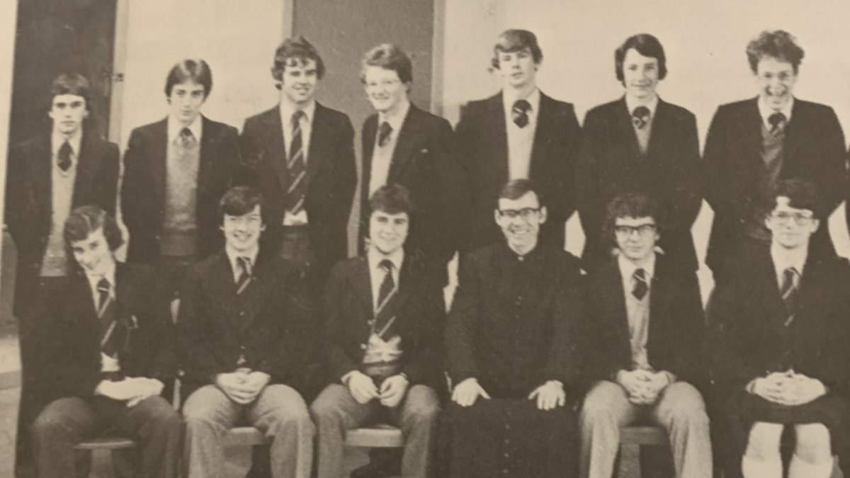 PS. I’ve been contacted by somebody two years below me at Blairs, now a very fine priest who has helped me a lot at critical moments. He sent me this photo of my final year in Blairs in 1980 (I’m FR, SL). My good buddy Martin, my best man, is on the left of Fr Joe Boyle.