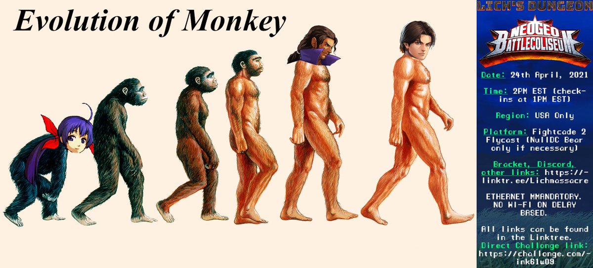 Lichmassacre's tweet image. Reminder the NeoGeo Battle Coliseum tournament is tomorrow at 2PM EST! (USA only because delay netcode, sorry) And in retrospect, my meme could be better by adding Mr. Big and Marco.

Details: challonge.com/ink61w09

#NGBC #Fightcade #Flycast #SNK #FGC #retro #KOF