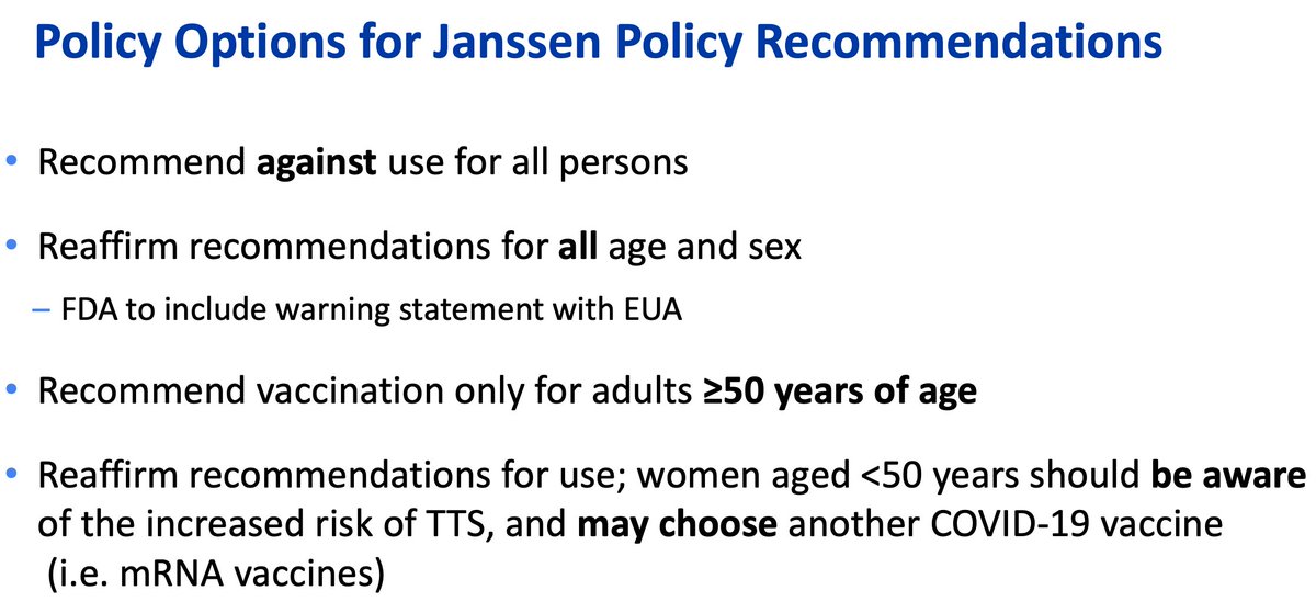 16. (Broke my thread. Repeating to fix.)What is ACIP going to recommend today? Here are the options presented to them, from ACIP's Covid vaccine work group. Almost certainly going to be one of these. No debate yet, so can't say how the committee is leaning. But watch #4.