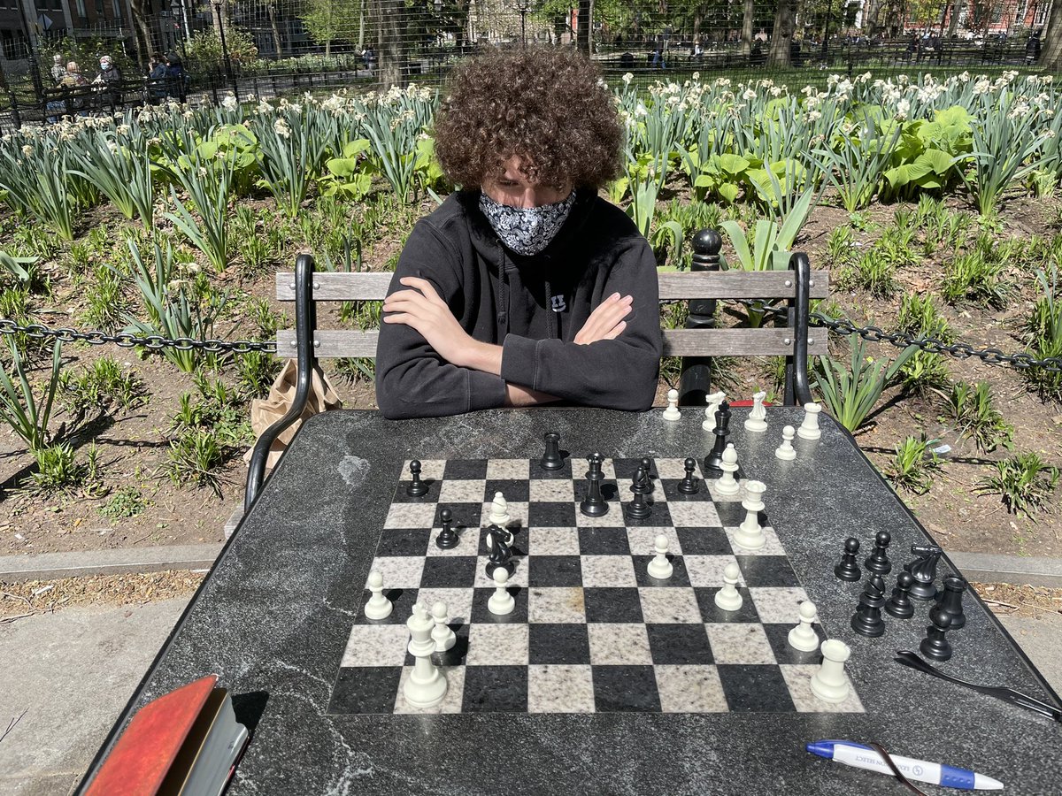 Thanking Aaron for the perfect welcome to New York: a stellar wide-open game of chess in which he played the Taimanov variation of the Sicilian defense. But it was no match for what I sprang on him in the opposite corner. St. Mark’s Place.