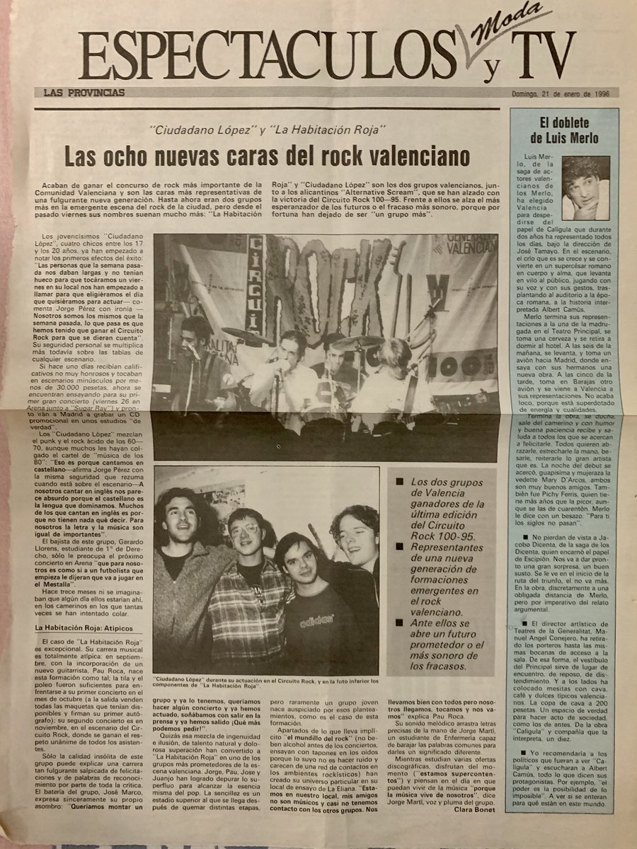 <a href="/lahabitacionroj/">La Habitación Roja</a> <a href="/jorgemartiaguas/">Jorge Martí Aguas</a> <a href="/PauRocaAvila/">Pau Roca Avila</a> <a href="/EndikaMG/">Endika Martín</a> <a href="/Josehroja/">Jose Ricardo Marco</a> @marc_greenwood Enero de 1996. Presentación de <a href="/lahabitacionroj/">La Habitación Roja</a>. Este documento casi me acredita como fan fundacional 😁❤️