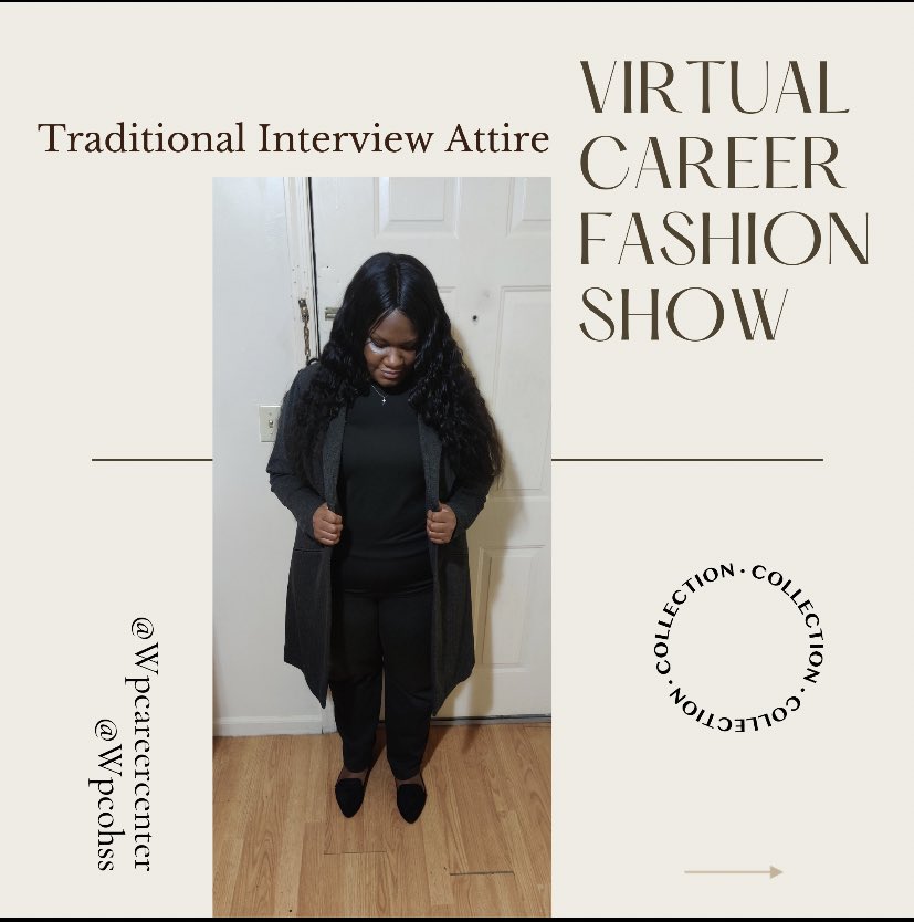 WPCAHSS's tweet photo. The Career Development Center & @WPCOHSS are back to bring you todays Traditional Interview fashions for this weeks Virtual Fashion Show! 💼😁✨With graduation upon us, you know what that means Pioneers... interview season is upon us. #wpunj #interviewattire #fashionshow https://t.co/jZ8XJmIFMD