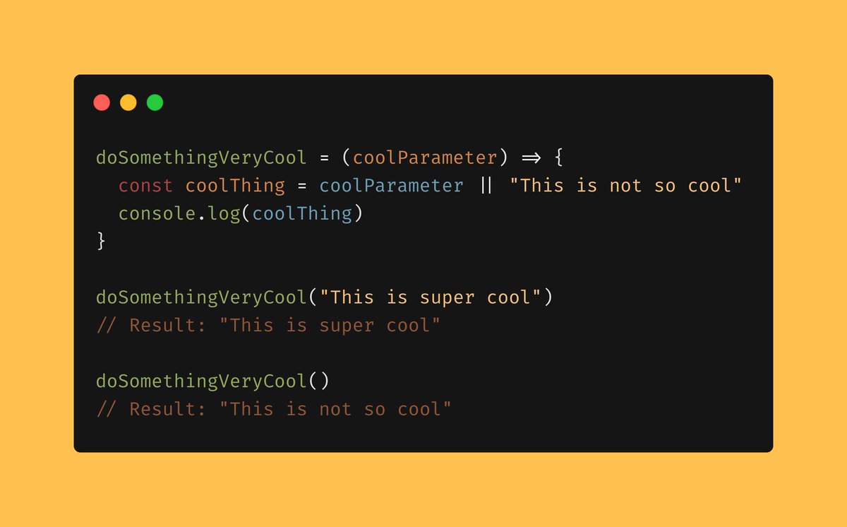 LyncMeHub's tweet photo. #LyncTip Set a variable default using || will, just like inside an if statement, work as an OR operator, means, that it will check if the first value is truthy and if not, it’ll use the second value entered.
#Javascript #Tip #Dev 

more? @LyncMeHub https://t.co/dimZ8rd3se