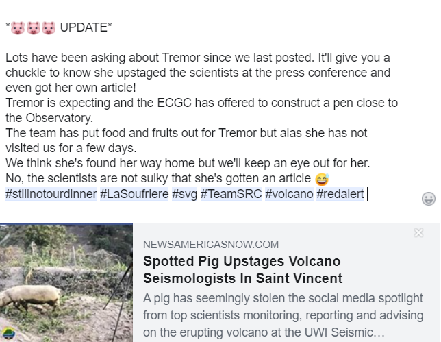 uwiseismic's tweet photo. 🐷Update!
#stillnotourdinner #Lasoufriere #svg #volcano #petpig https://t.co/ViqyHcrTEh