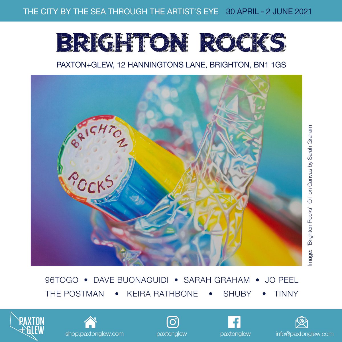 sarahgraham_art's tweet photo. I’m taking part in a group show called ‘Brighton Rocks’ at @PaxtonGlew gallery! It open on the 30th April - 2nd June. I painted the rock especially for the exhibition, it’s my ‘love letter’ to Brighton, the fabulous city where my parents met &amp; fell in love ❤️ https://t.co/SsNBJubhK8
