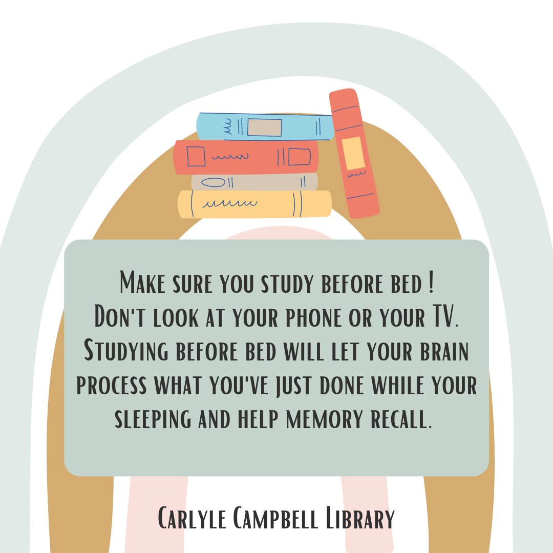 CCLatMeredith's tweet photo. Happy Friday! Here is another tip to help you through this semester and remind you that Carlyle Campbell Library is here for all your studying and research needs.
#fridaystudytips https://t.co/tL14lm5hx7