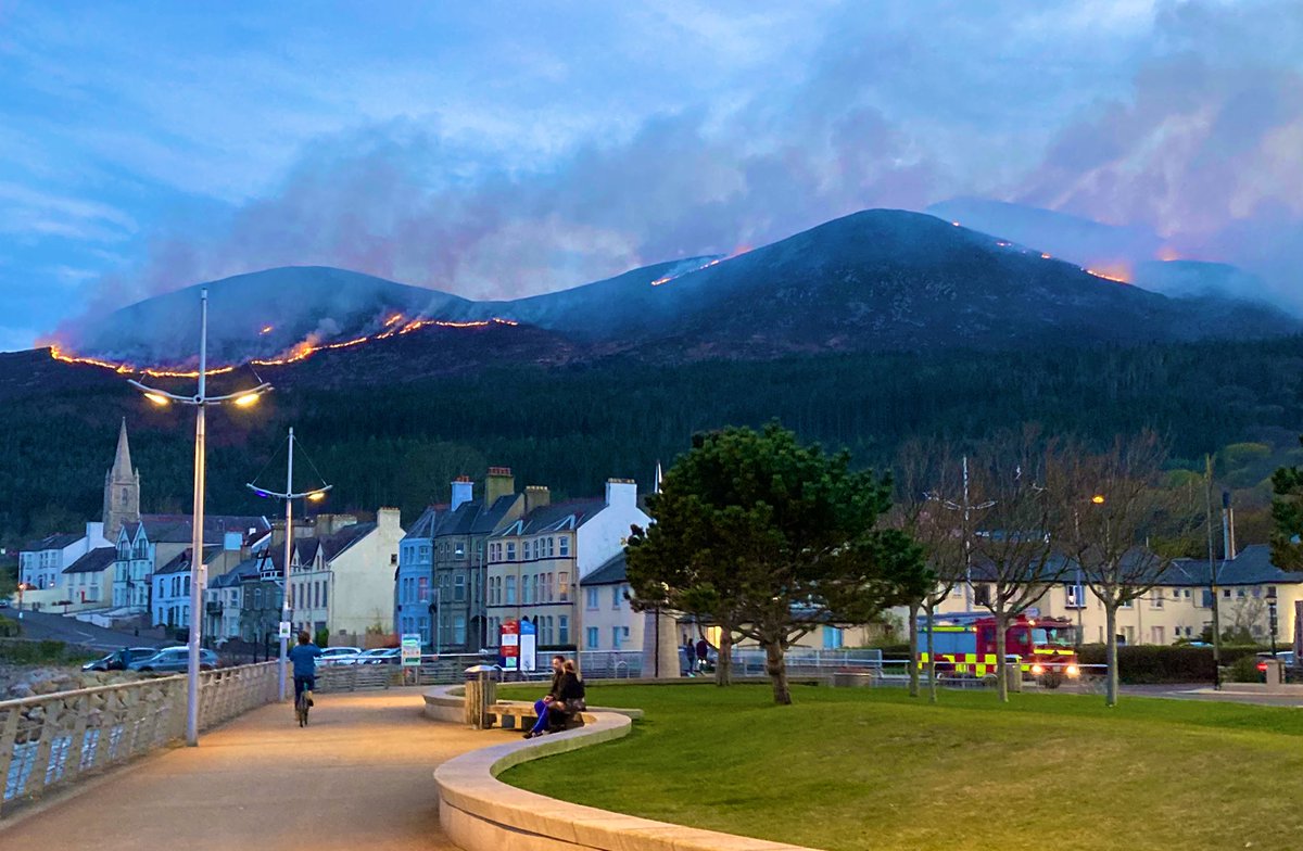 Biggest fire  I’ve ever seen in the Mournes. Very troubling. The view from Newcastle just now.